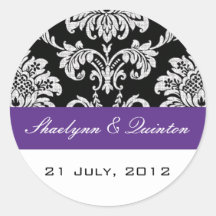 Black and Purple Damask Wedding Sticker