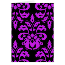 Black and purple victorian vintage damask card