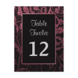 Black and Raspberry Damask Table Seating Number Postcard
