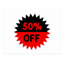 Black and Red 50 Percent Off Post Cards