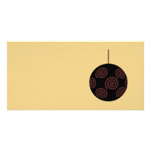 Black and Red Christmas Bauble on Gold Colour Customized Photo Card