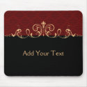 Black and Red Damask Gold Scroll mousepads