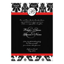 Black and Red Damask Wedding Invitation