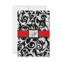 Black and Red Damask Wedding RSVP Cards