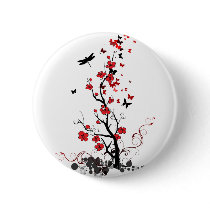 Black and Red Flowers Pinback Button