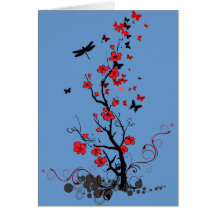 Black and Red Flowers Card