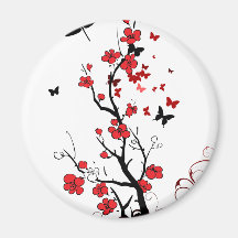 Black and Red Flowers Fridge Magnets