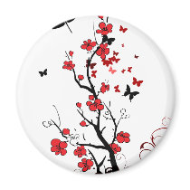 Black and Red Flowers Fridge Magnets