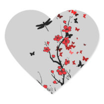 Black and Red Flowers Heart Sticker