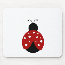 Black and Red Heart Ladybug Mousepads