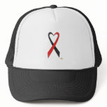 Black And Red Heart Shaped Awareness Ribbon Mesh Hats