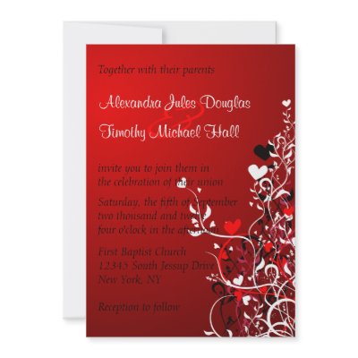 Black and red heart swirls wedding 5x7 invitation by Jamene