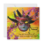BLACK AND RED JESTER MASK , Masquerade Party Personalised Invite