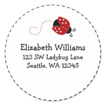 Black and Red Ladybug Round Address Sticker Label