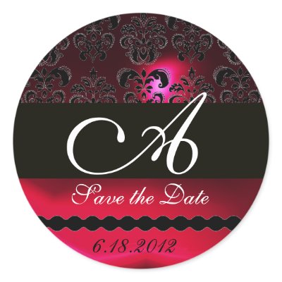 BLACK AND RED RUBY DAMASK MONOGRAM,burgundy Stickers by bulgan_lumini