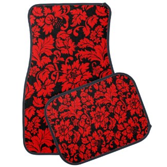 Black And Red Vintage Floral Damasks Car Mat