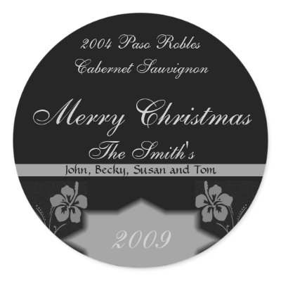 Black and Silver Christmas Wine Labels by jbranam