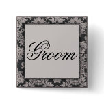 Black and silver damask pattern groom pin