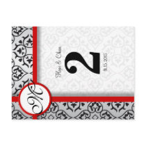 Black and Silver Damask Red Trim Table Number