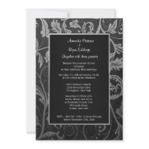 Black and Silver Damask Wedding Invitation