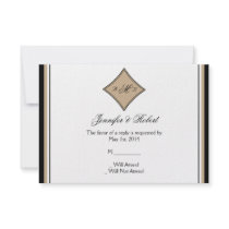 Black and Tan Diamond Frame Monogram Response Card