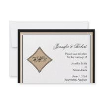 Black and Tan Diamond Frame Monogram Save the Date