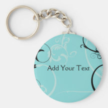 Black and Turquoise Floral Keychain