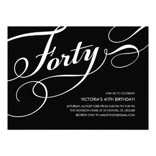 Black and White 40th Birthday Invitations