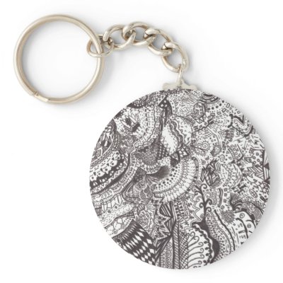 Black and white Abstract Line Art Keychain by abstractica