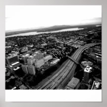 Black and white Aerial City view Posters