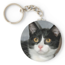 Black and White American Shorthair Cat Keychain