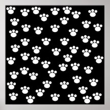 Black and White Animal Paw Print Pattern.