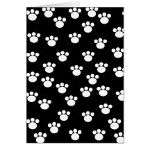 Black and White Animal Paw Print Pattern. Greeting Cards