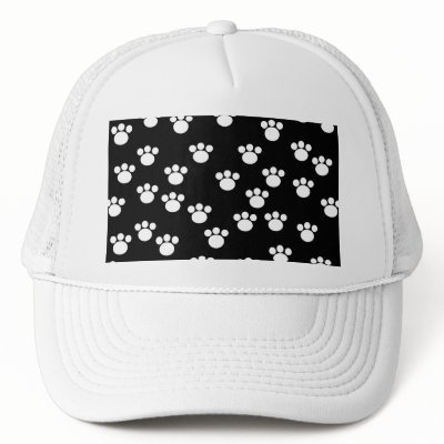 Black and White Animal Paw Print Pattern. Trucker Hats by Graphics_By_Metarla