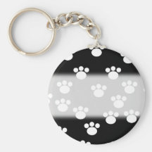 Black and White Animal Paw Print Pattern. Key Chains