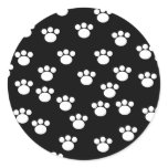 Black and White Animal Paw Print Pattern. Round Stickers