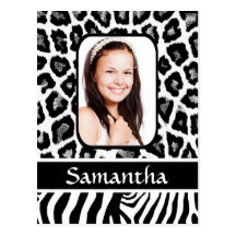 Black and white animal print post card