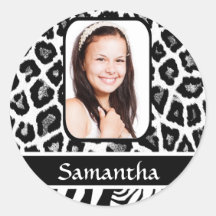 Black and white animal print round stickers