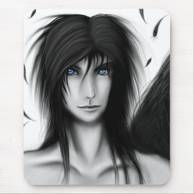 Black and white anime dark angel boy mouse pad by DiaSuuArt