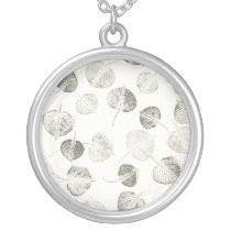 Black and White Aspen Leaves Personalized Necklace