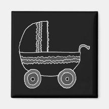 Black and White Baby Stroller. Fridge Magnets