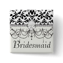 black and white birds intricate damask pattern pinback button