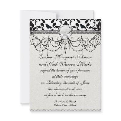 black and white birds intricate damask pattern personalized invitations by dooni_damask