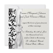 black and white birds intricate damask pattern invitation
