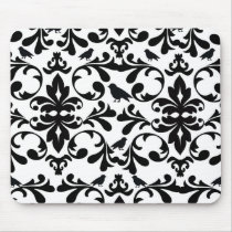 black and white birds intricate damask pattern mouse mat