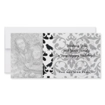 black and white birds intricate damask pattern photo cards