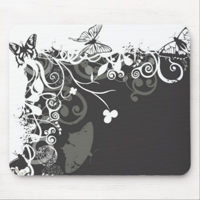 Black and white butterflies Mousepad by coconutpie