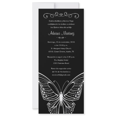 Black and White Butterfly Quinceanera Invitations by UniqueQuinceanera