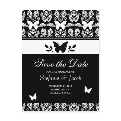 Black and White Butterfly Save The Date Postcard by OccasionInvitations