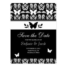 Black and White Butterfly Save The Date Postcard